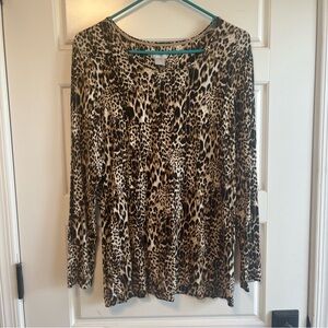 Chico's Leopard Print Long Sleeve Top - Brown and Black